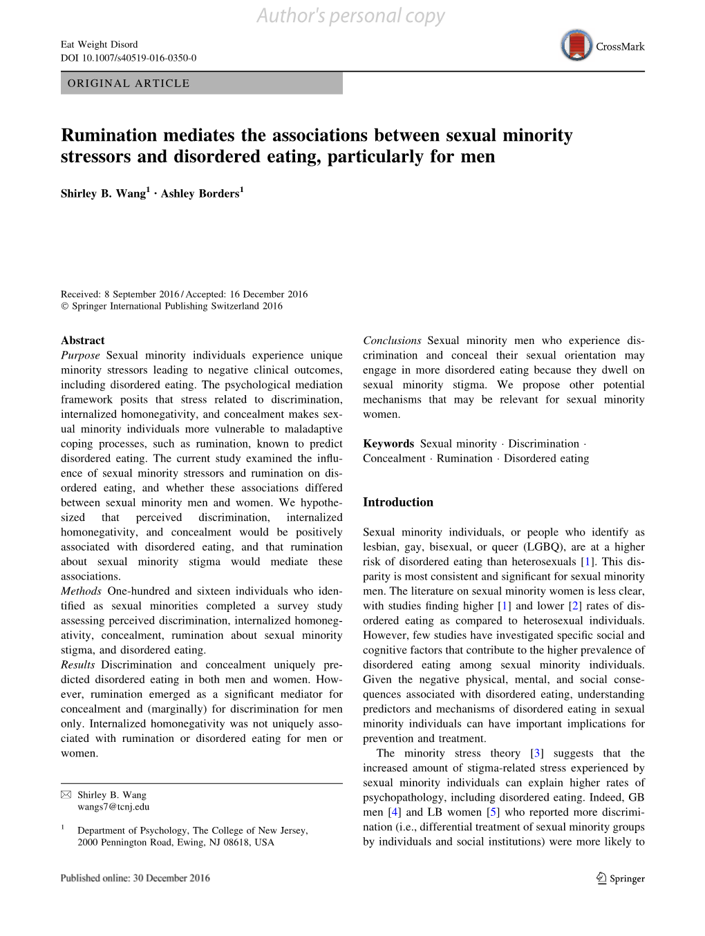 Rumination Mediates the Associations Between Sexual Minority Stressors and Disordered Eating, Particularly for Men