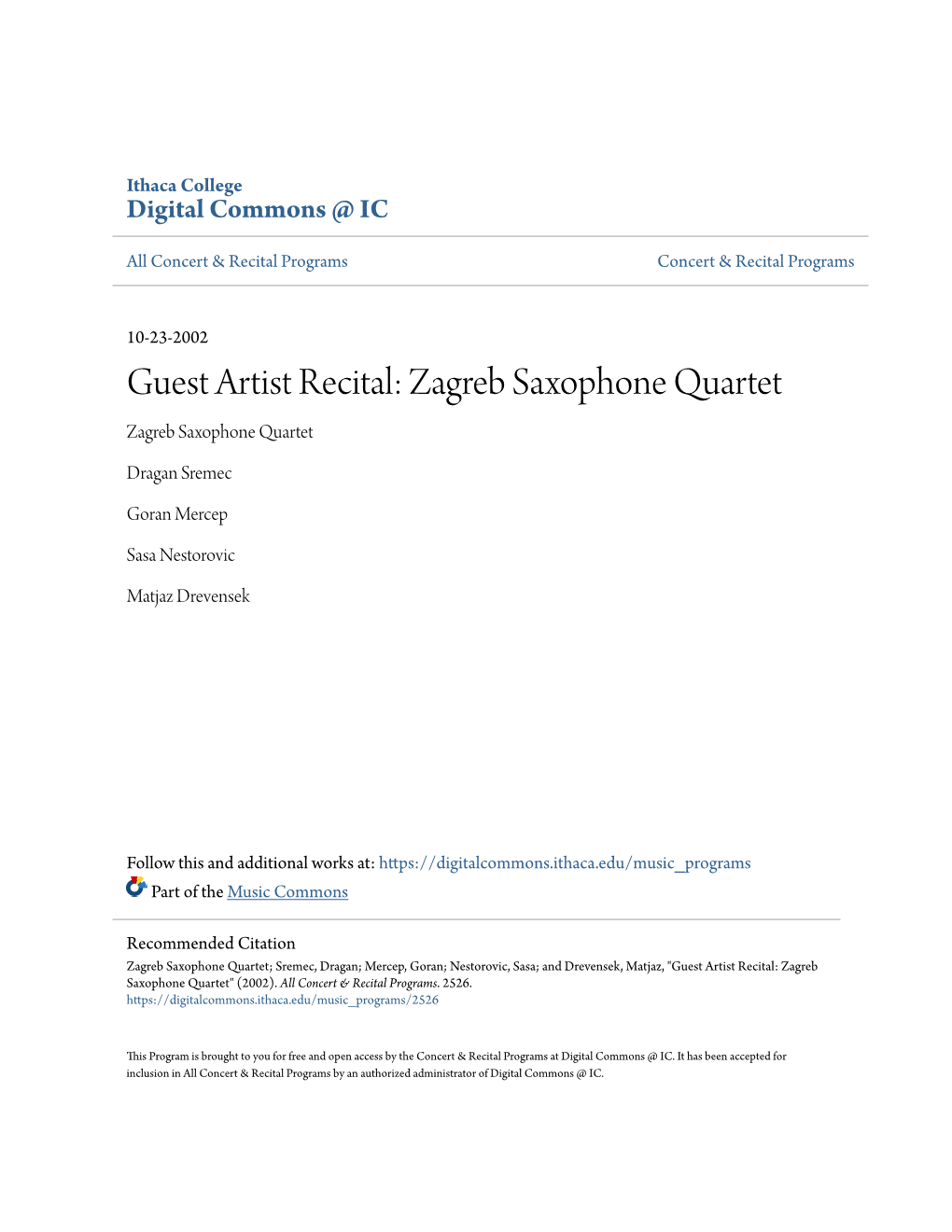 Zagreb Saxophone Quartet Zagreb Saxophone Quartet