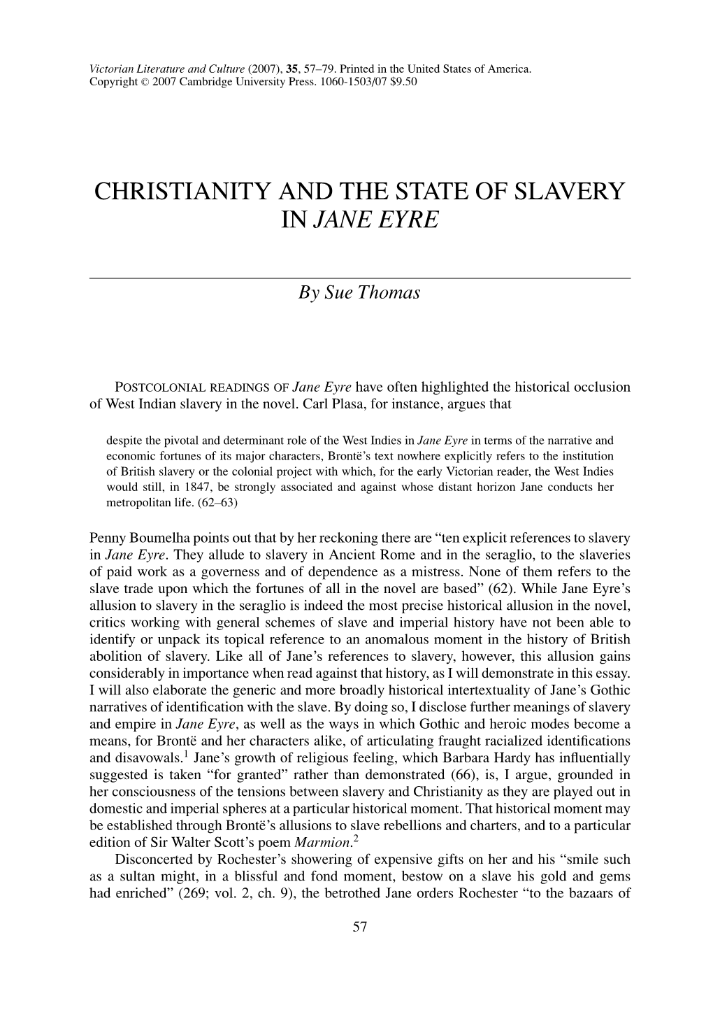 Christianity and the State of Slavery in Jane Eyre