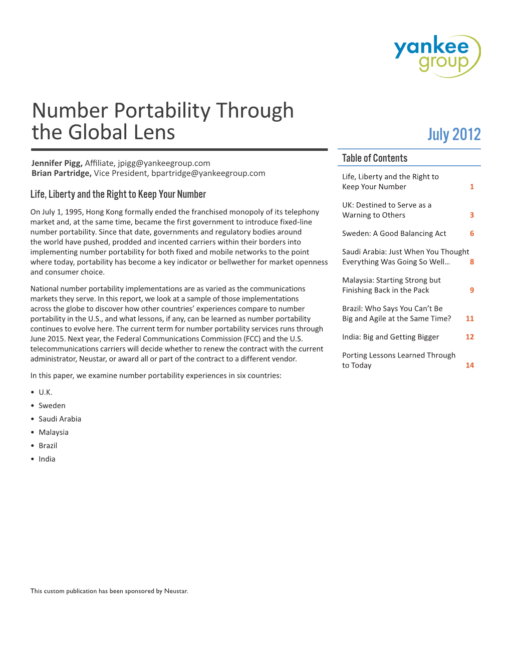 Number Portability Through the Global Lens July 2012