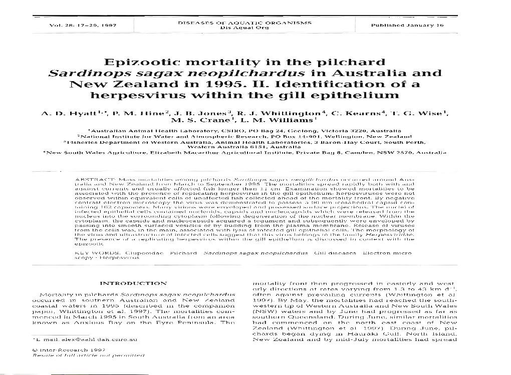 Sardinops Sagax Neopilchardus in Australia and New Zealand in 1995.11