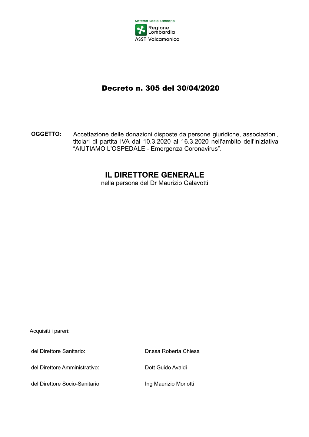 Decreto N.305 Del 30/04/2020