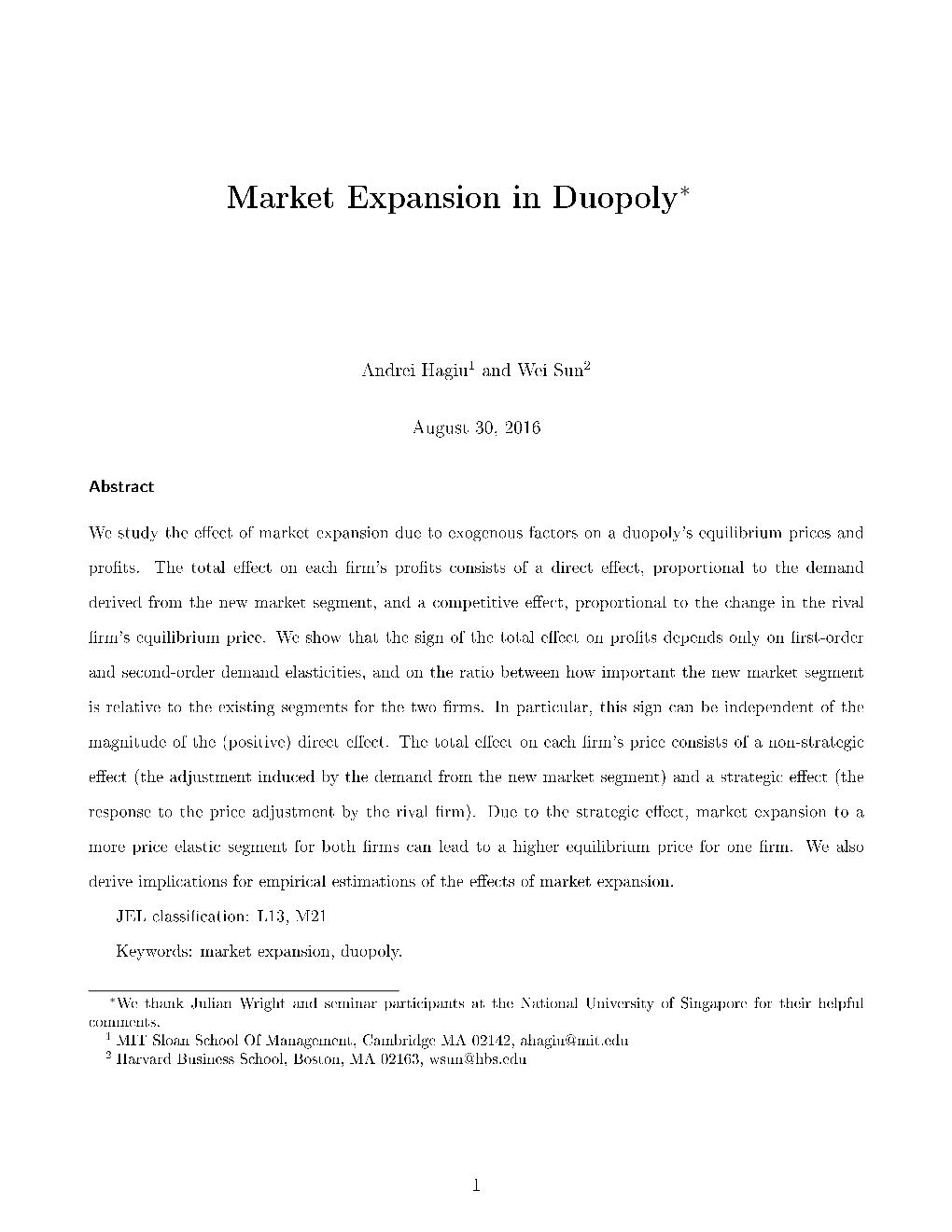 Market Expansion in Duopoly∗