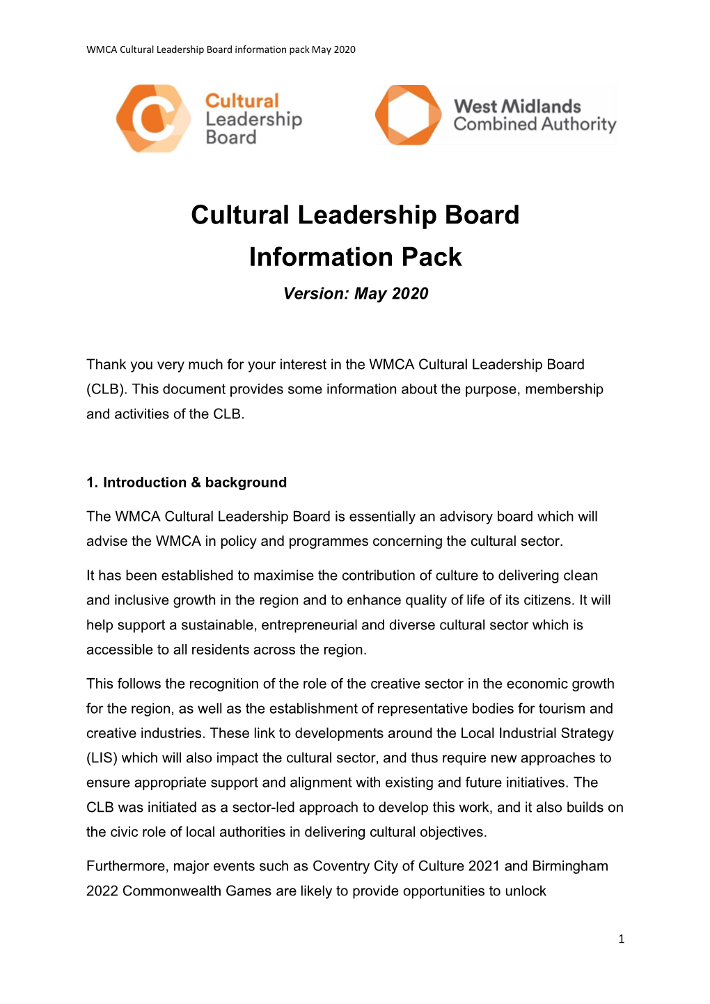 Cultural Leadership Board Information Pack May 2020