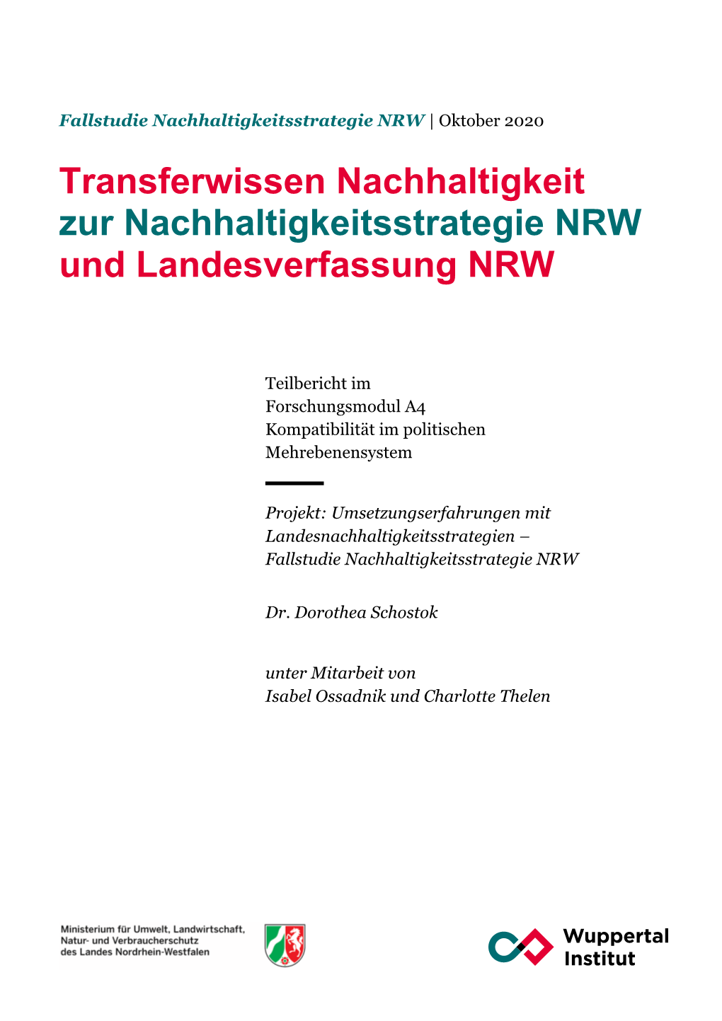 Transferwissen Nachhaltigkeit Zur Nachhaltigkeitsstrategie NRW Und Landesverfassung NRW