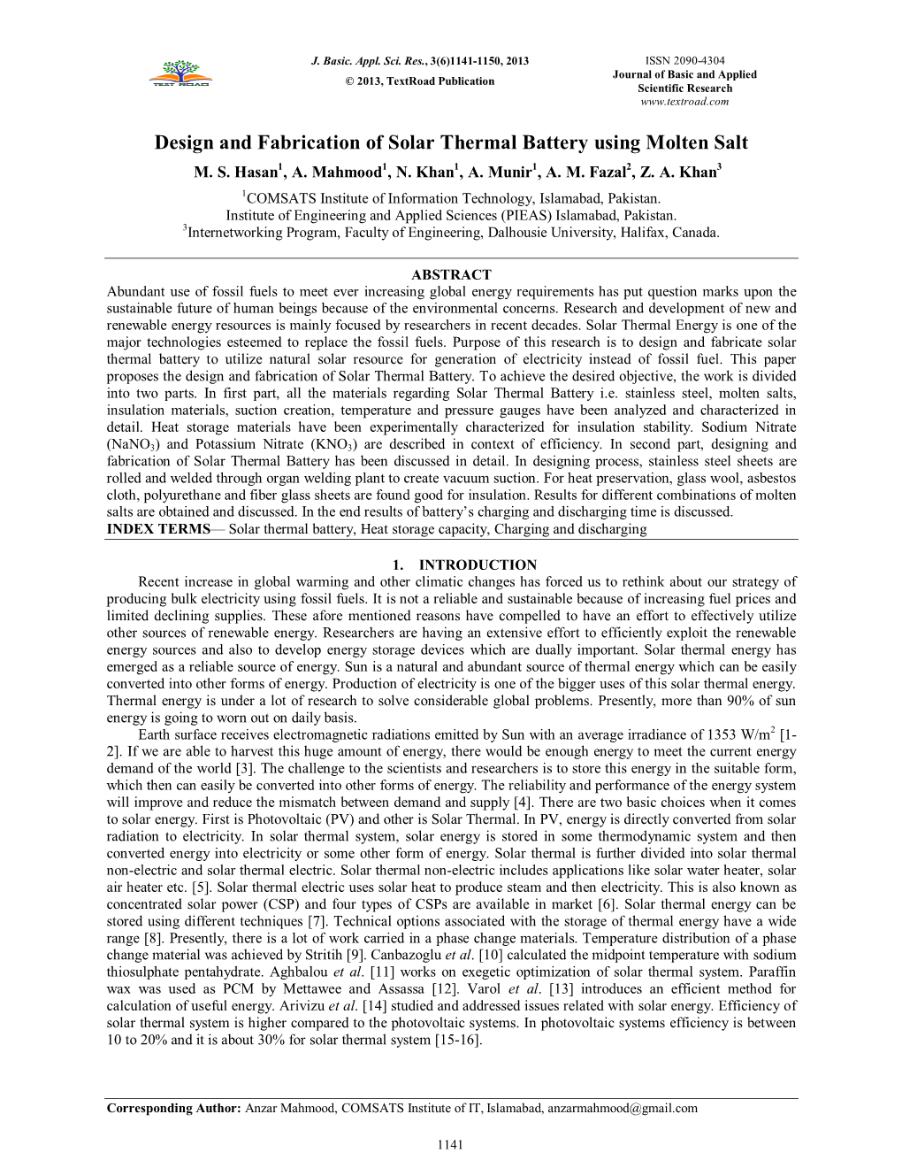 Design and Fabrication of Solar Thermal Battery Using Molten Salt M