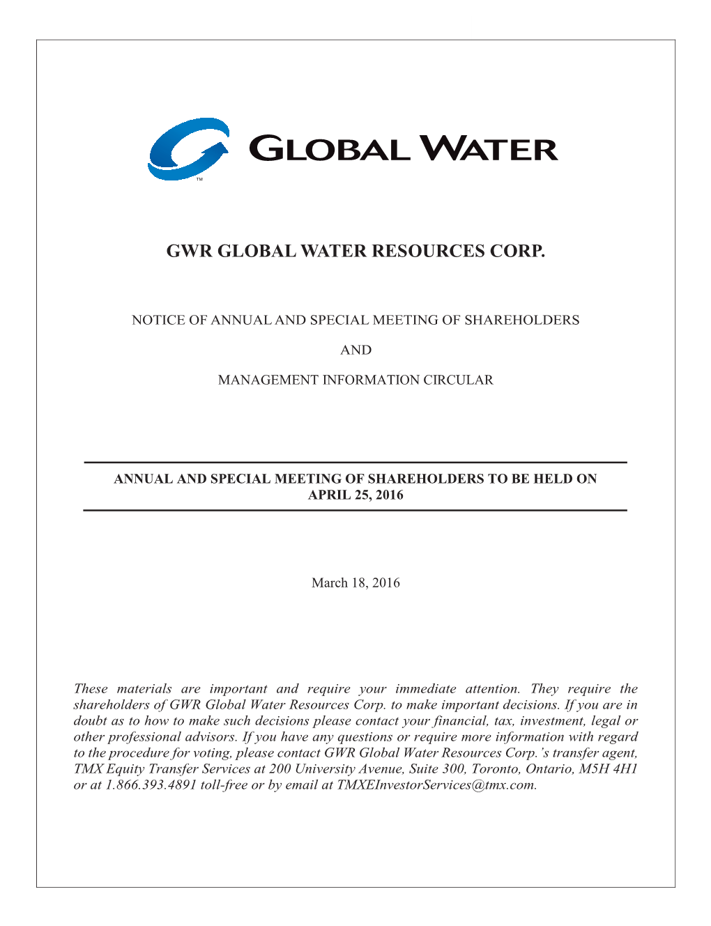 Gwr Global Water Resources Corp