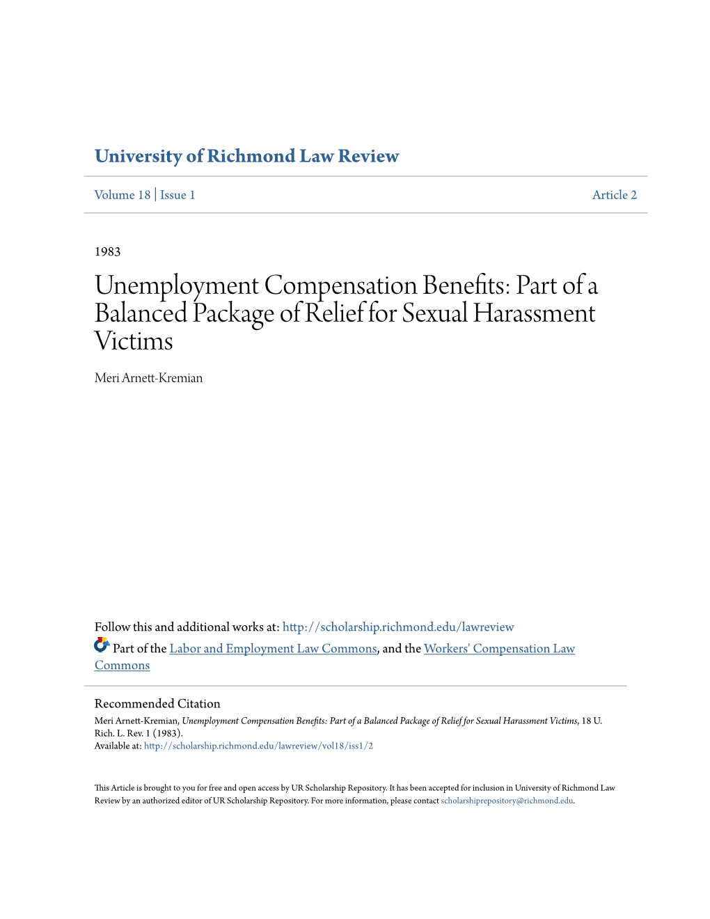 Part of a Balanced Package of Relief for Sexual Harassment Victims Meri Arnett-Kremian