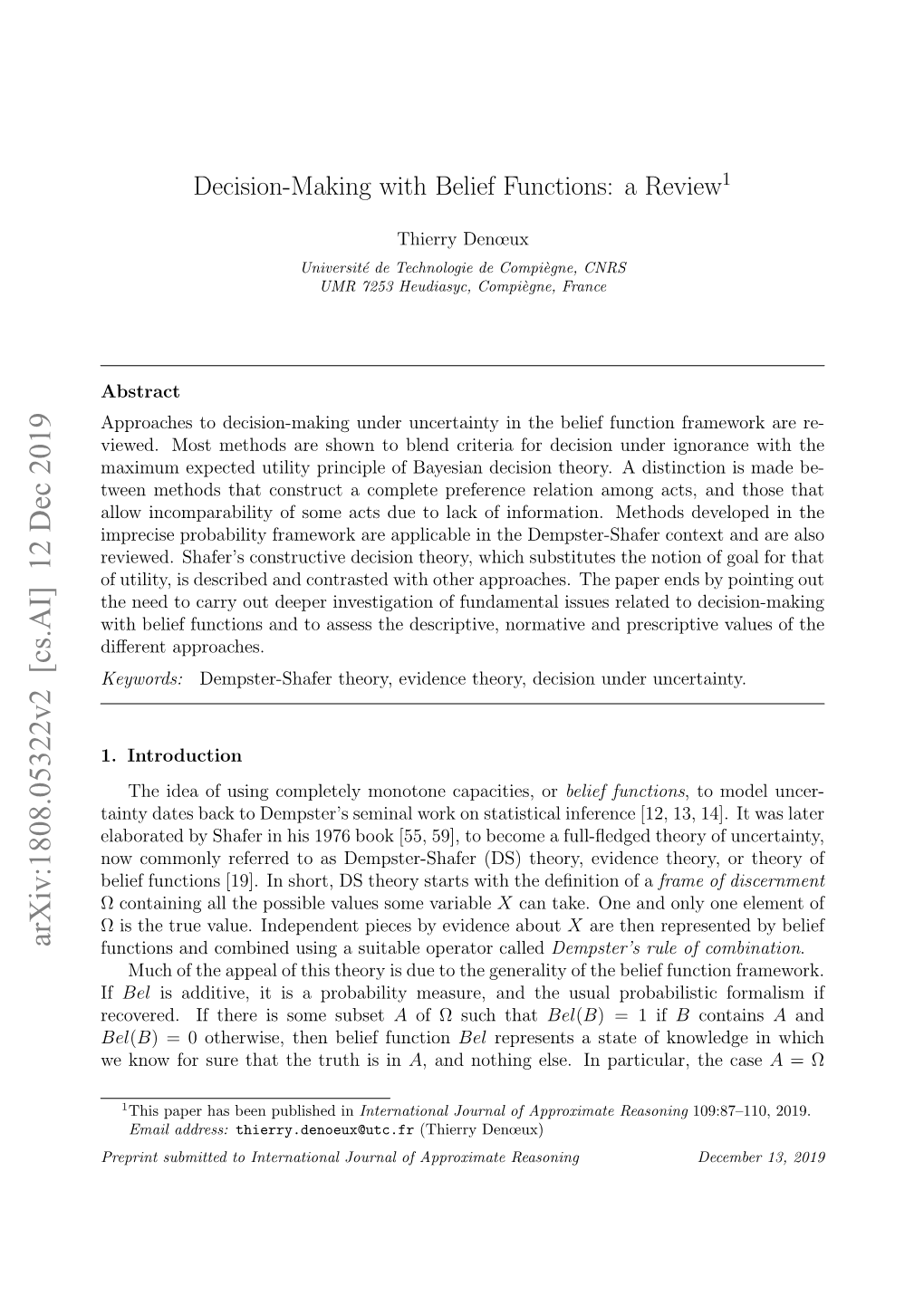 Decision-Making with Belief Functions: a Review1