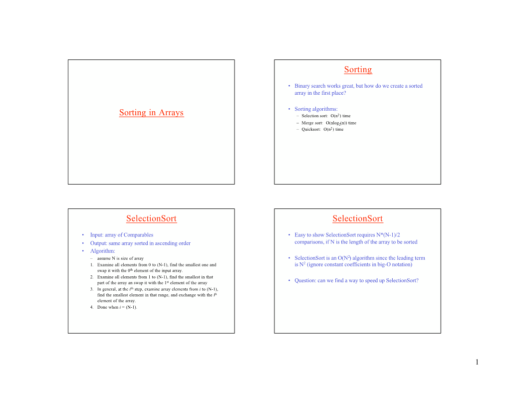 Sorting in Arrays Sorting