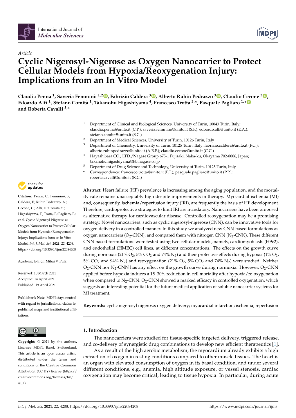 Cyclic Nigerosyl-Nigerose As Oxygen Nanocarrier to Protect Cellular Models from Hypoxia/Reoxygenation Injury: Implications from an in Vitro Model