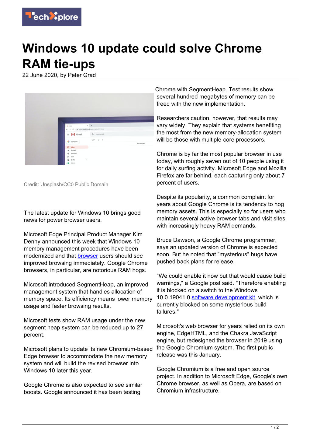 Windows 10 Update Could Solve Chrome RAM Tie-Ups 22 June 2020, by Peter Grad