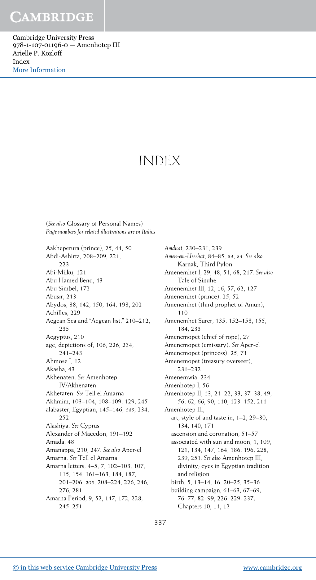 (See Also Glossary of Personal Names) Page Numbers for Related Illustrations Are in Italics