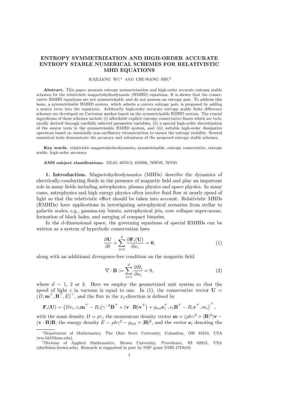 Entropy Stable Schemes for RMHD Equations (1) Is Meaningful and Highly Desirable