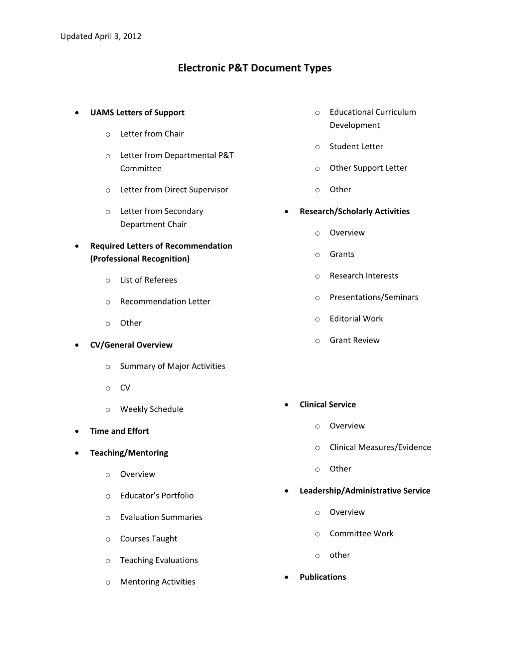 Electronic P&T Document Types