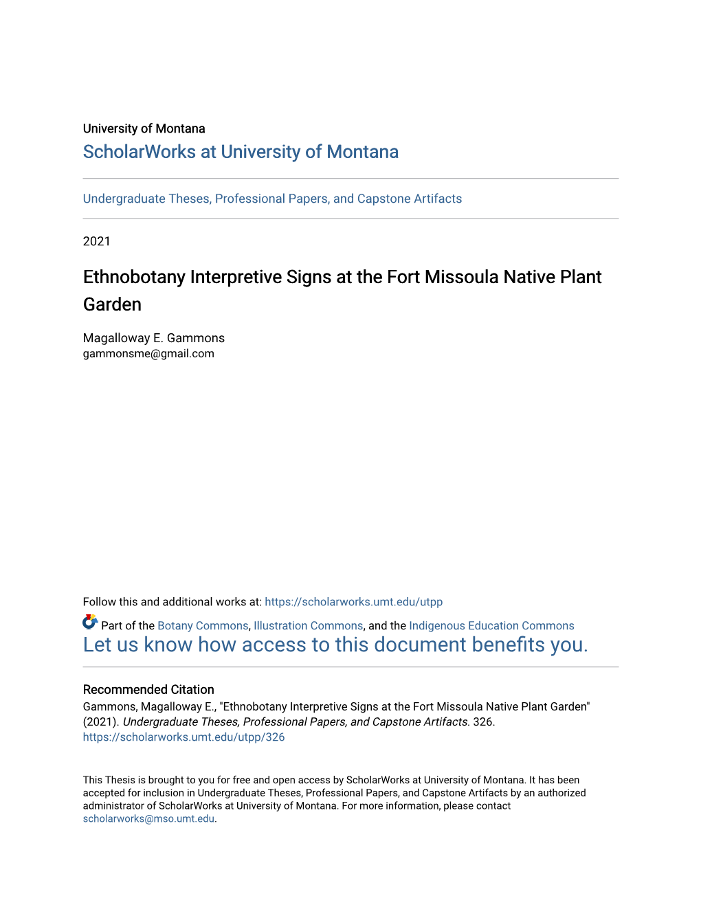 Ethnobotany Interpretive Signs at the Fort Missoula Native Plant Garden