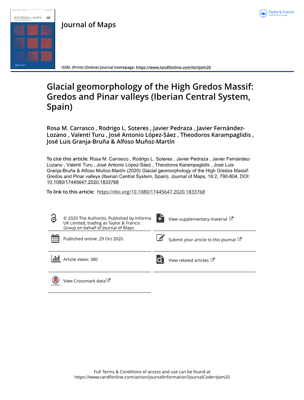 Glacial Geomorphology of the High Gredos Massif: Gredos and Pinar Valleys (Iberian Central System, Spain)