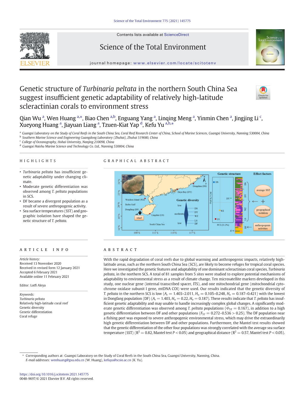 Genetic Structure of Turbinaria Peltata in the Northern South China Sea