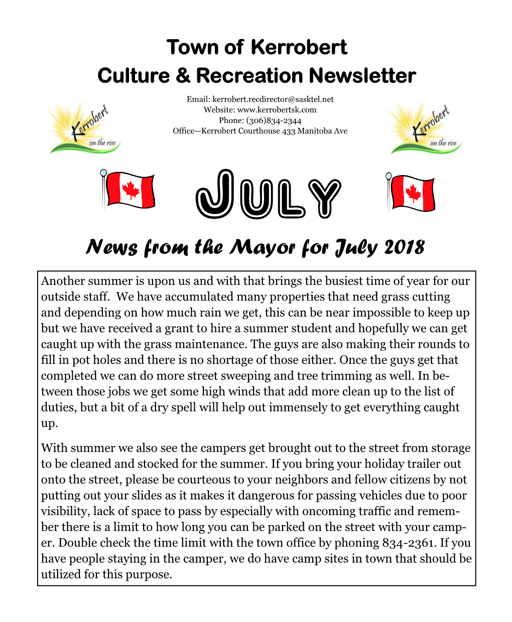 News from the Mayor for July 2018