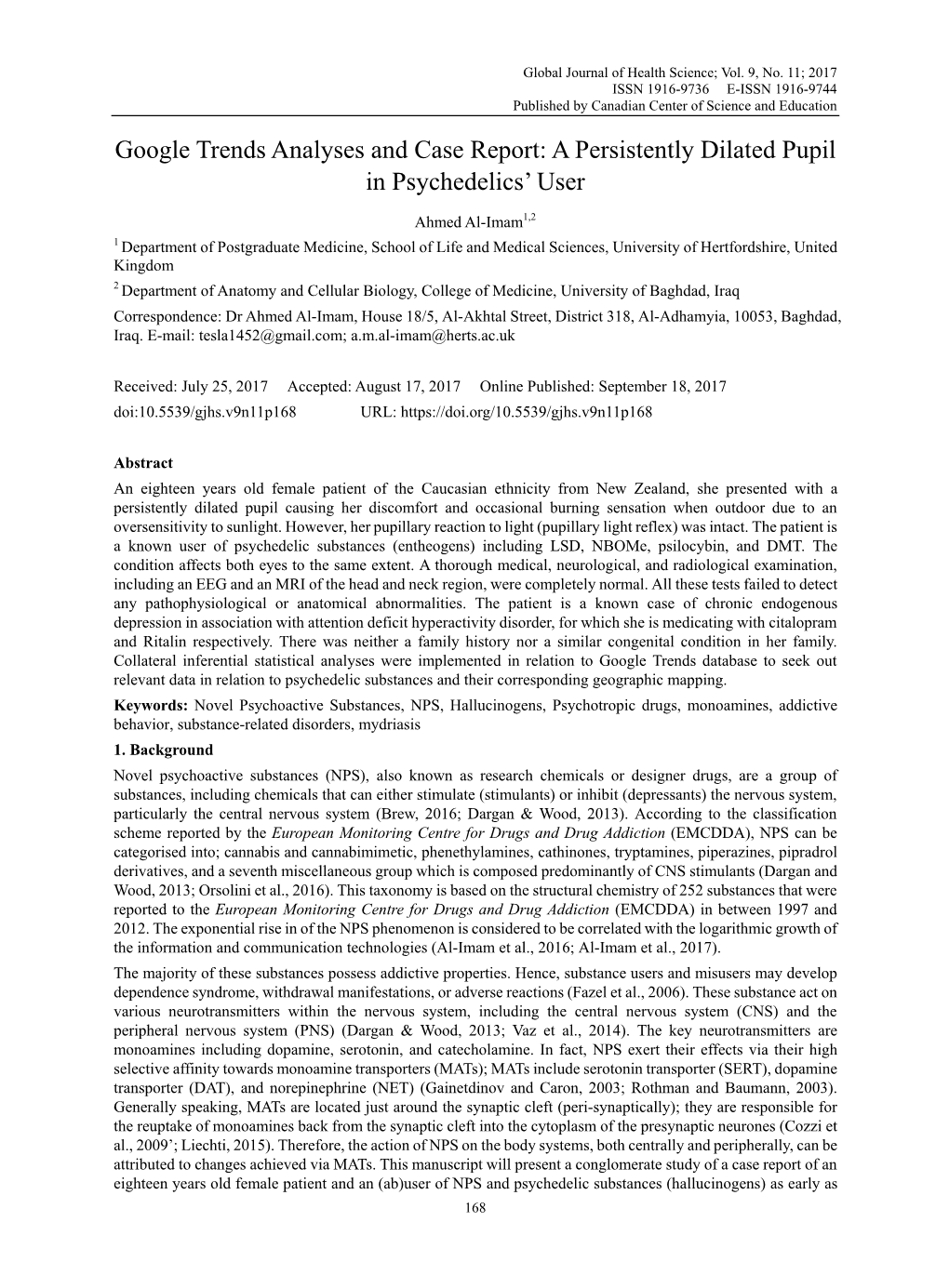 Google Trends Analyses and Case Report: a Persistently Dilated Pupil in Psychedelics’ User