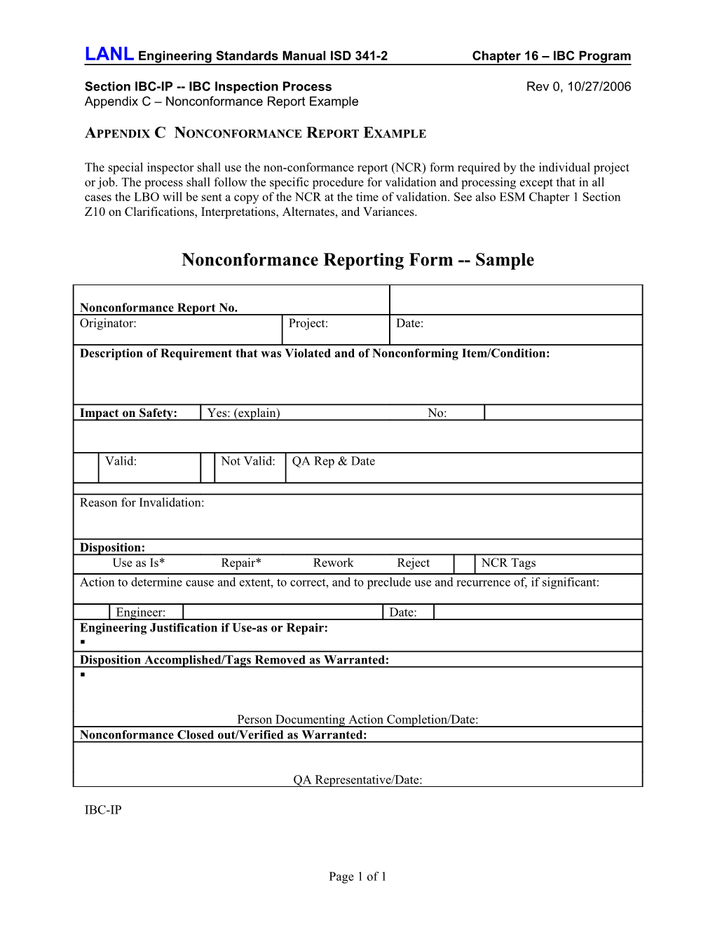 Appendix C Nonconformance Report Example