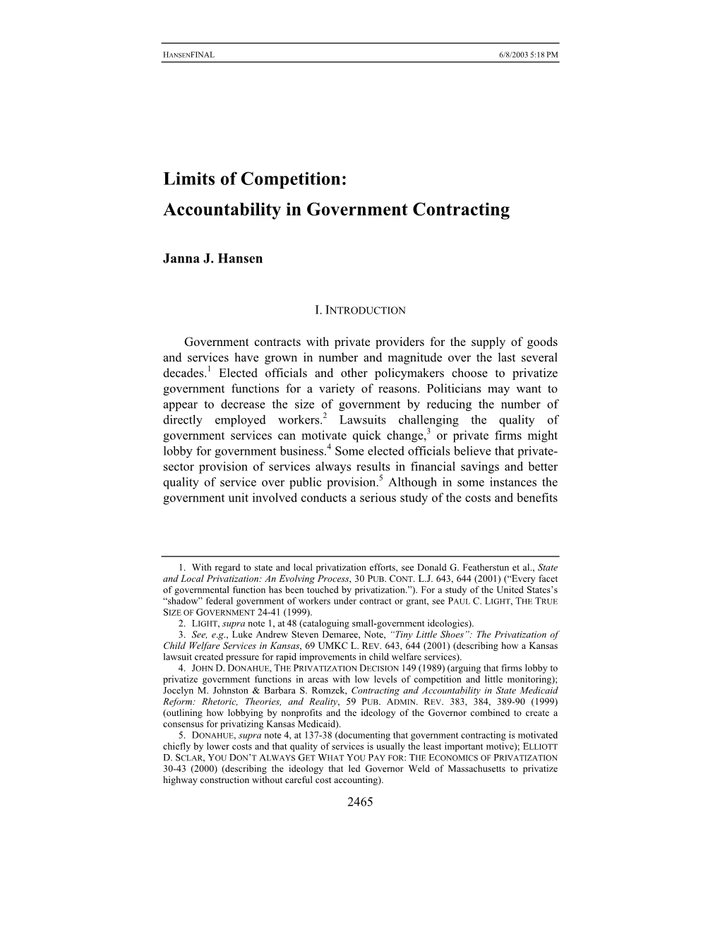 Limits of Competition: Accountability in Government Contracting