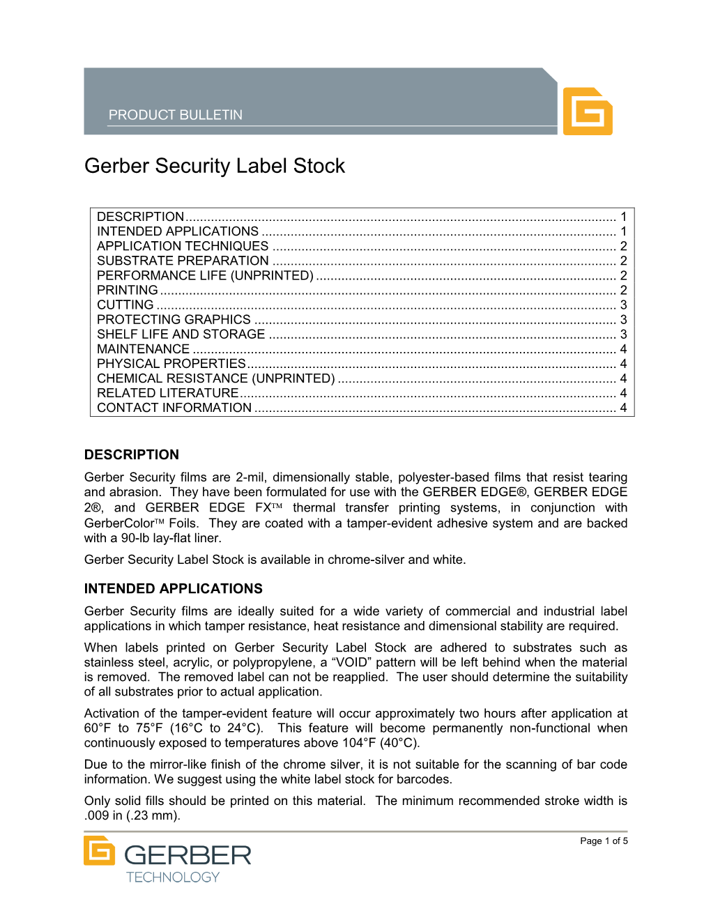 Gerber Security Label Stock