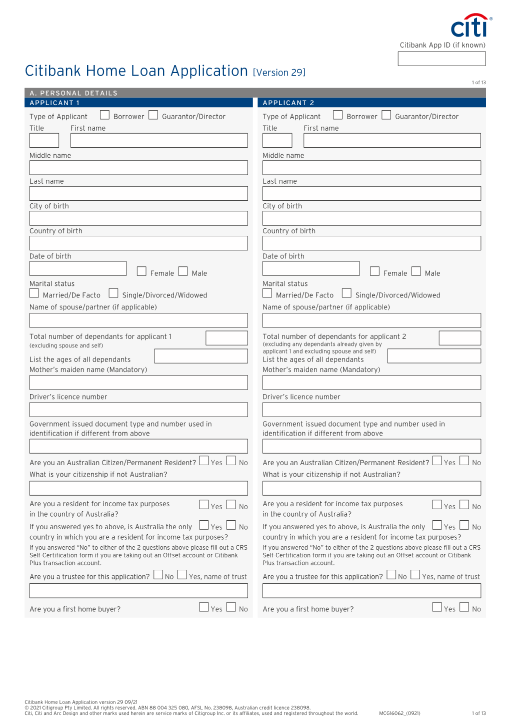 Home Loan Application [Version 29] 1 of 13 A
