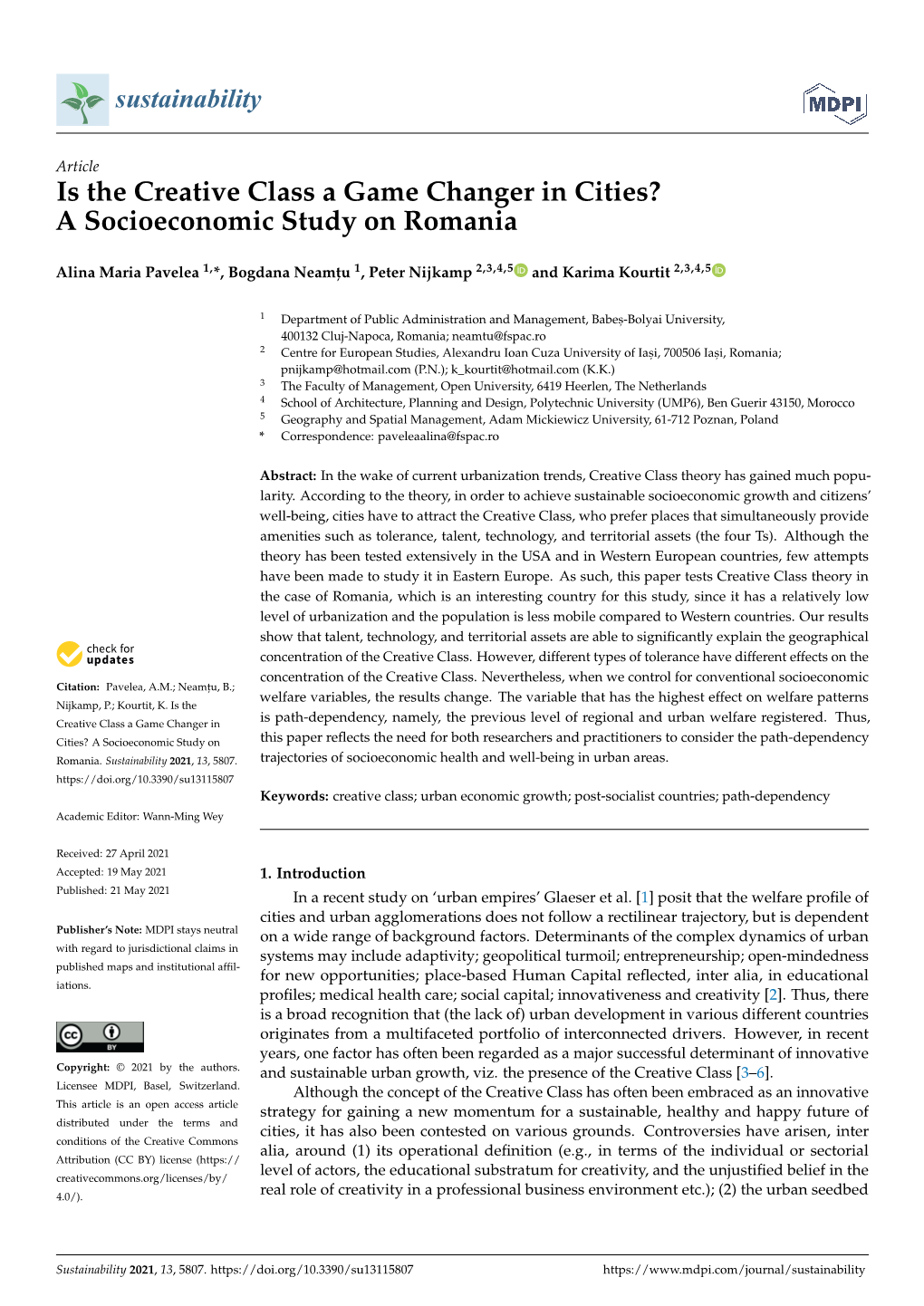 Is the Creative Class a Game Changer in Cities? a Socioeconomic Study on Romania