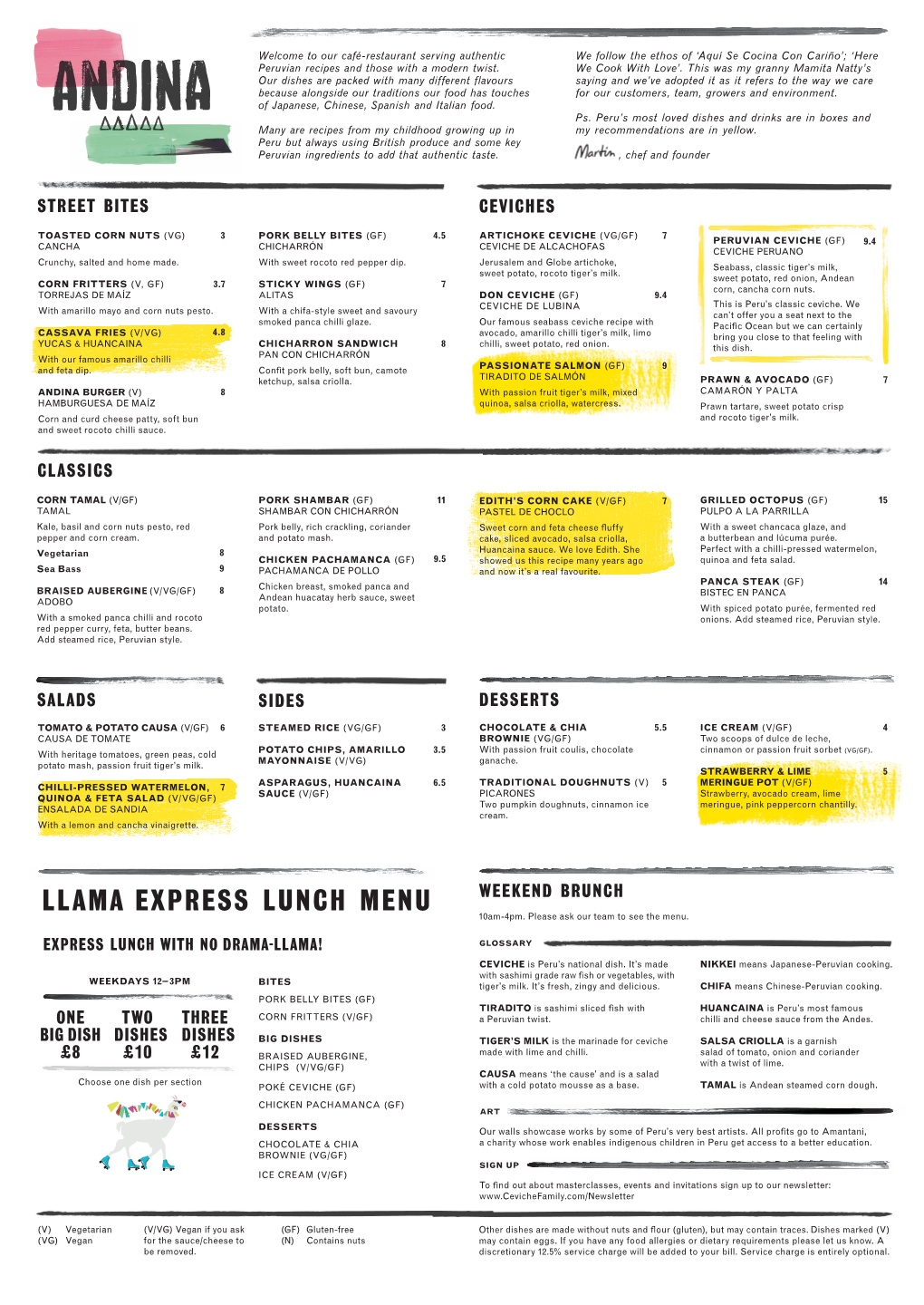 LLAMA EXPRESS LUNCH MENU WEEKEND BRUNCH 10Am-4Pm