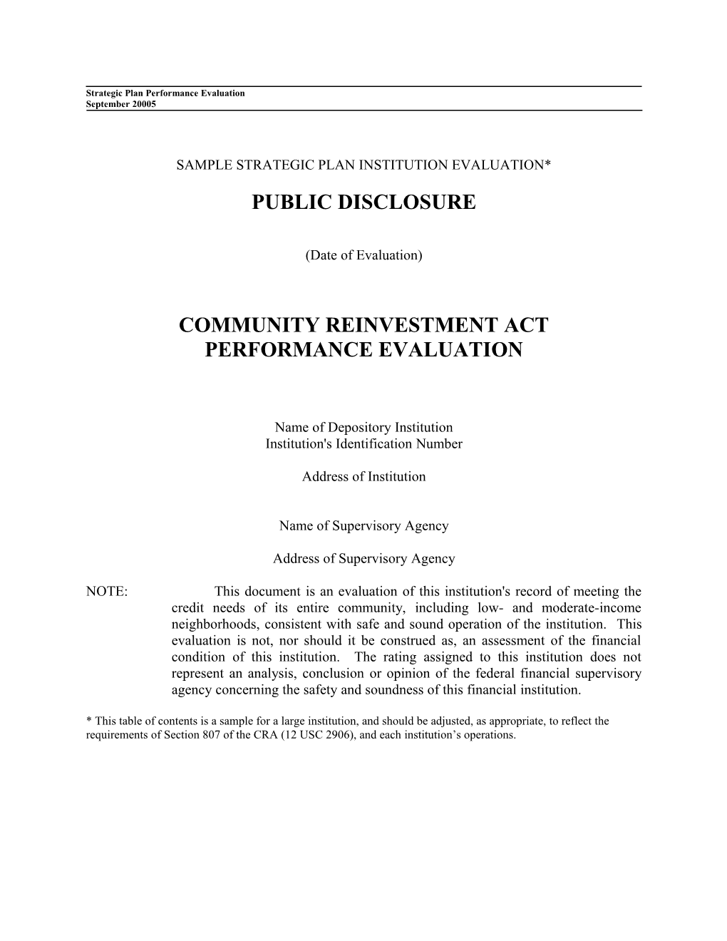 Sample Strategic Plan Institution Evaluation