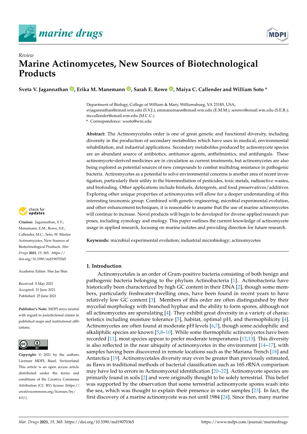 Marine Actinomycetes, New Sources of Biotechnological Products