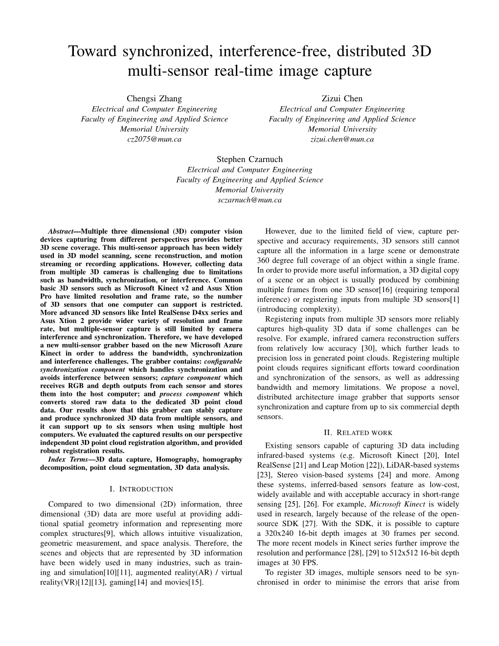 Toward Synchronized, Interference-Free, Distributed 3D Multi-Sensor Real-Time Image Capture