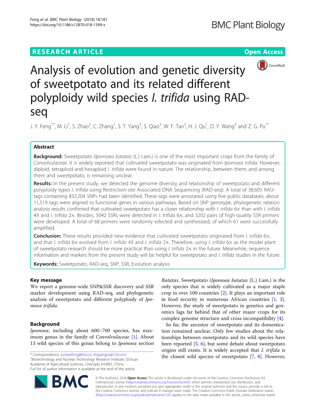Analysis of Evolution and Genetic Diversity of Sweetpotato and Its Related Different Polyploidy Wild Species I