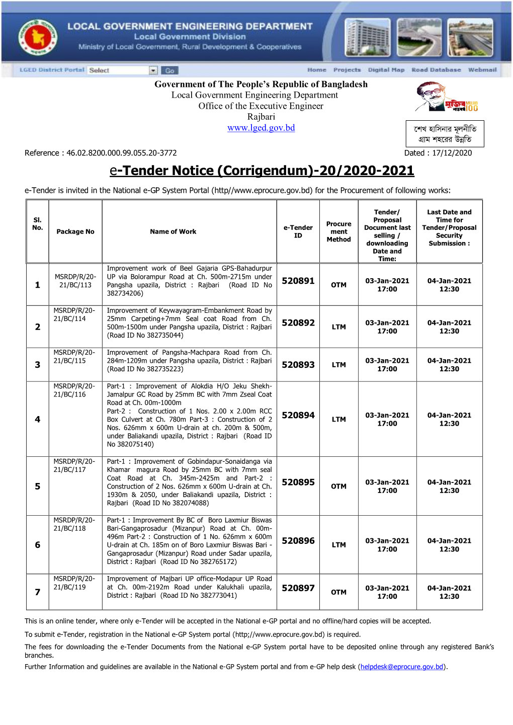 Tender Notice (Corrigendum)-20/2020-2021