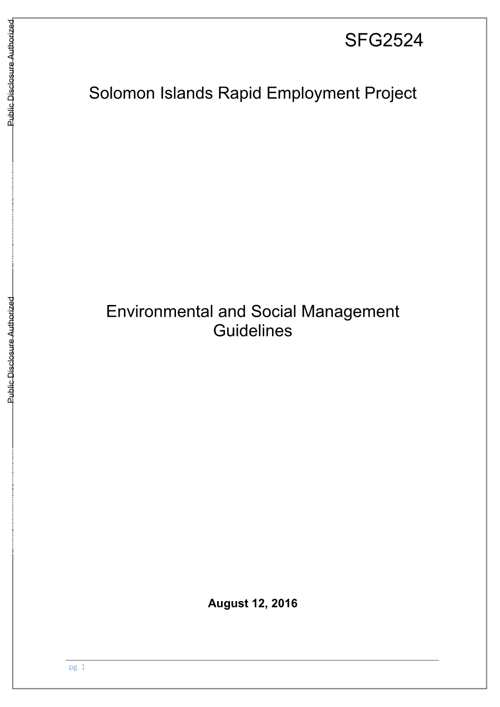 Solomon Islands Rapid Employment Project Environmental and Social