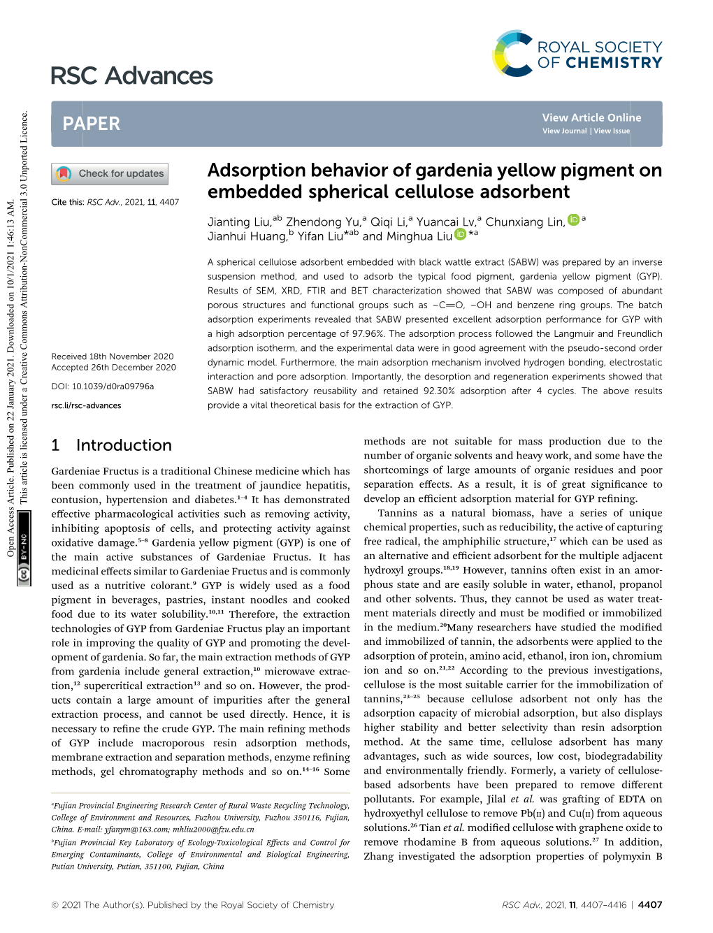 Adsorption Behavior of Gardenia Yellow Pigment on Embedded