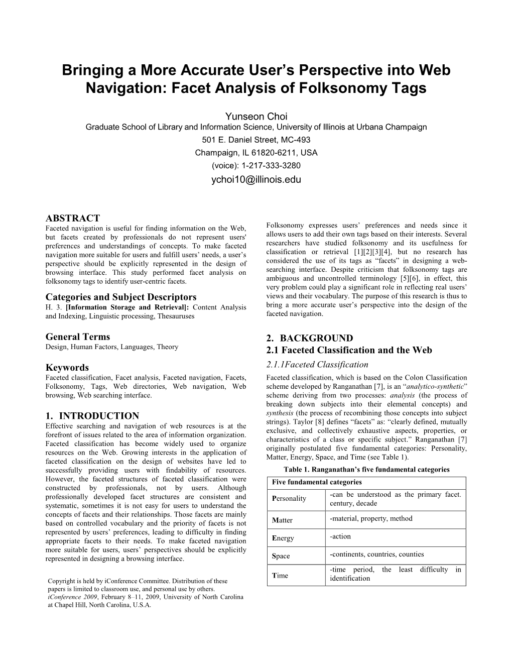 Facet Analysis of Folksonomy Tags