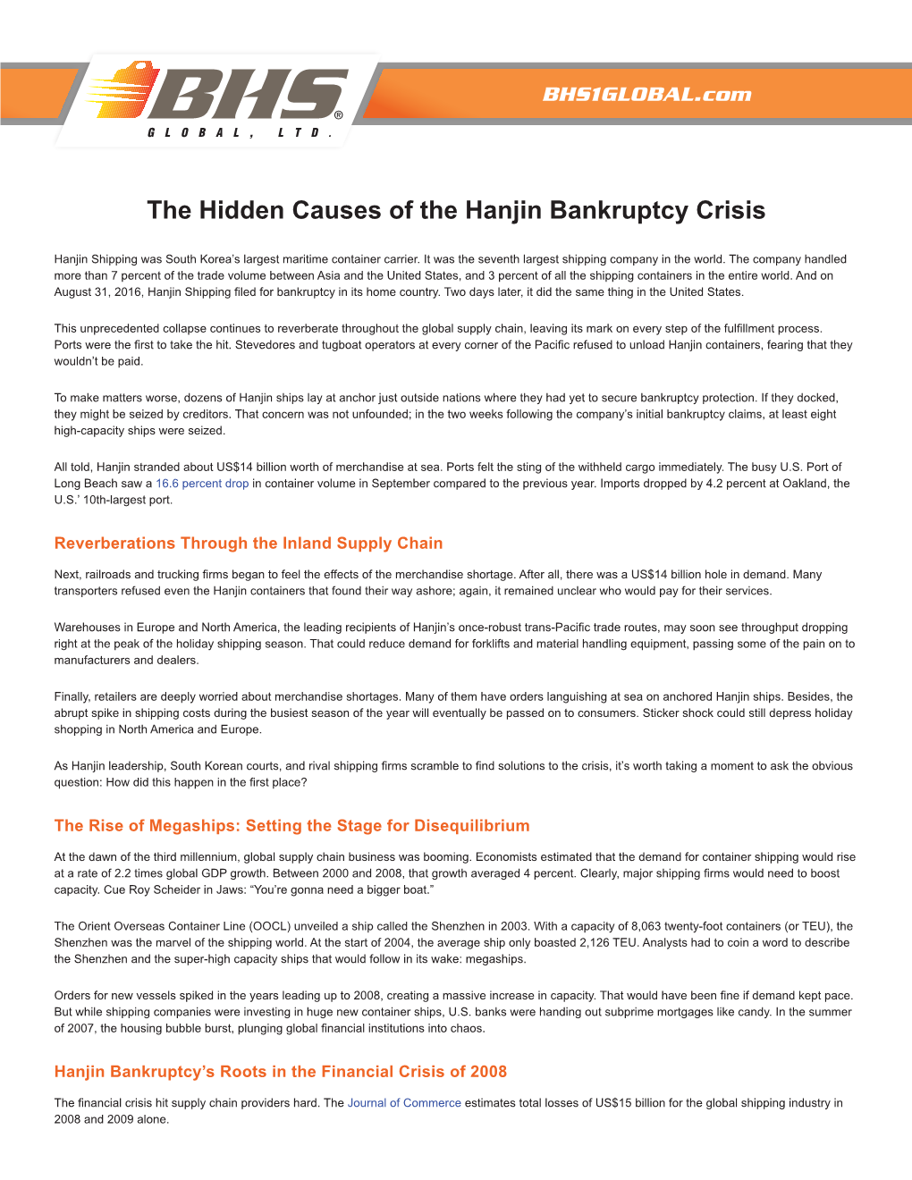 The Hidden Causes of the Hanjin Bankruptcy Crisis