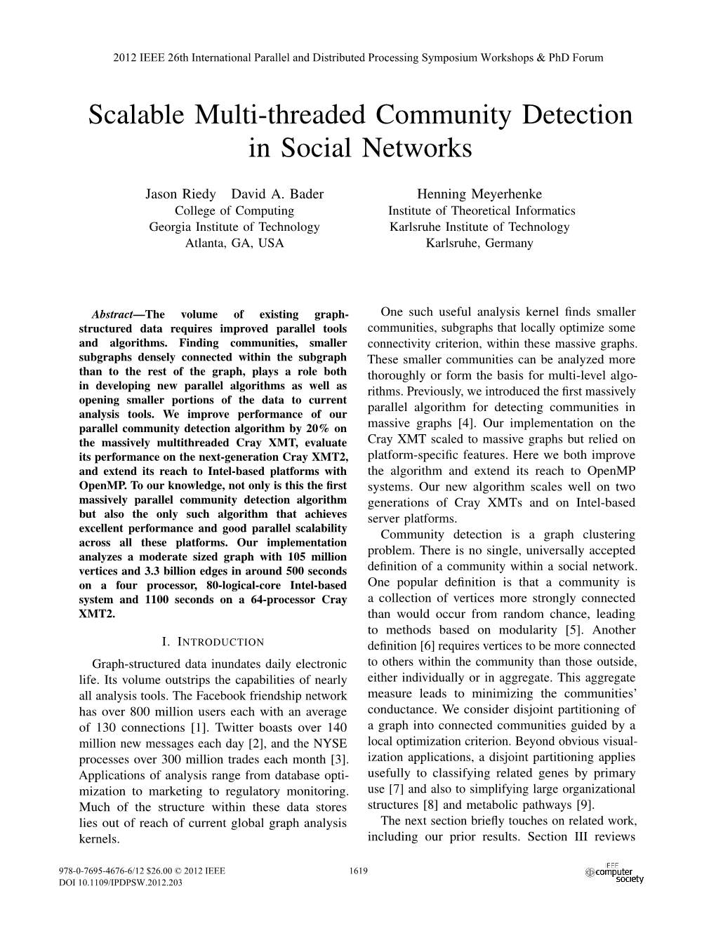 Scalable Multi-Threaded Community Detection in Social Networks