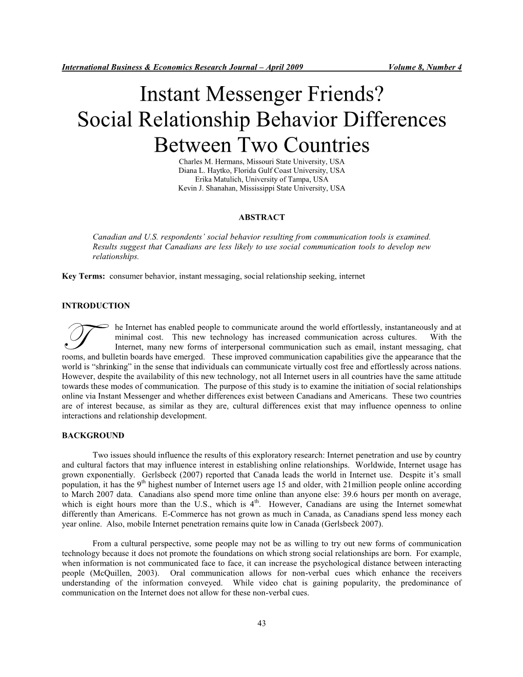 Instant Messaging, Social Relationship Seeking, Internet