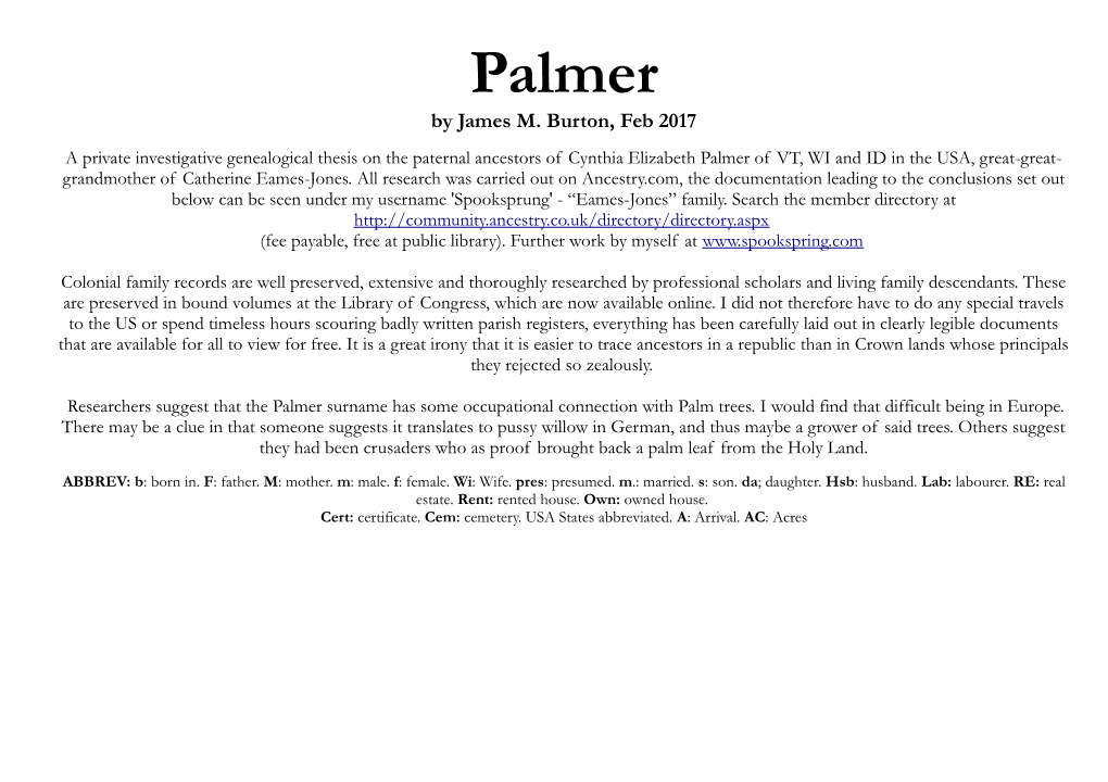 Palmer by James M