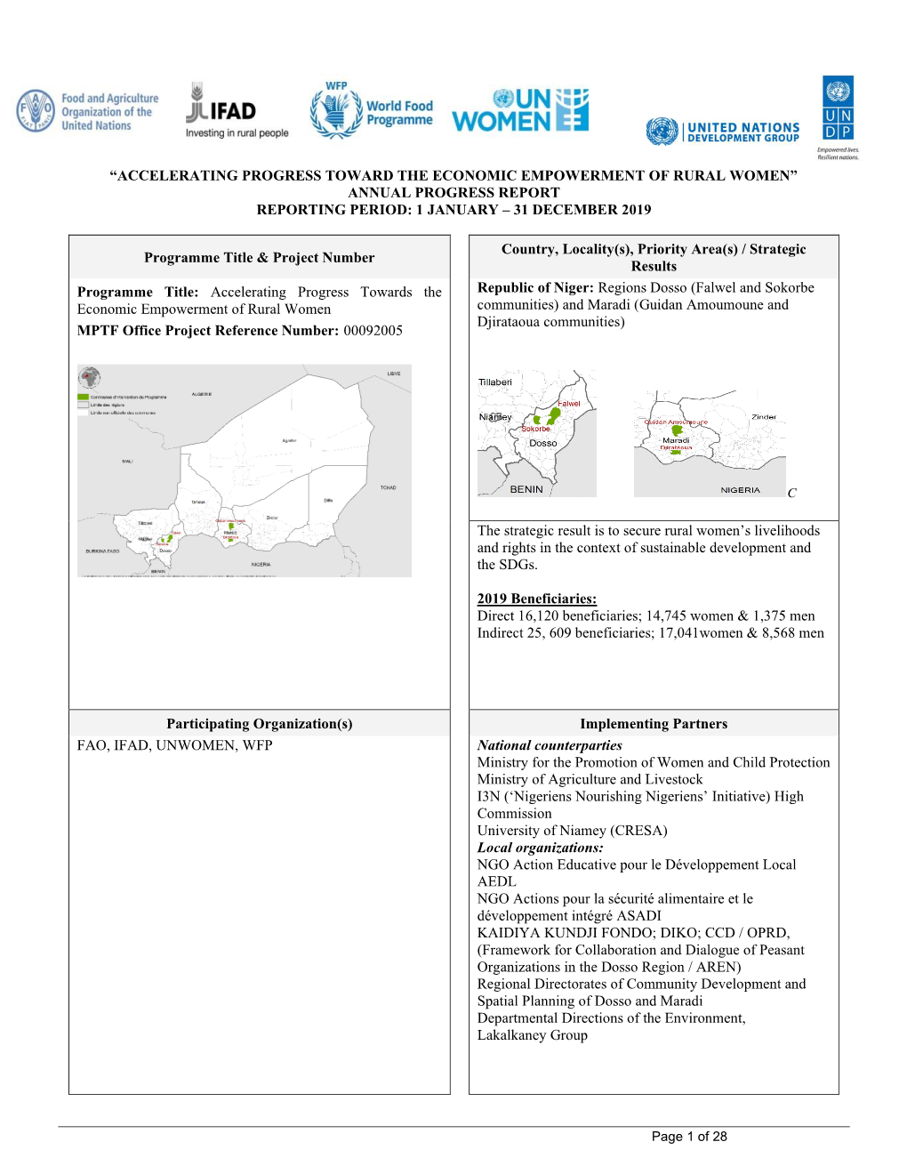 Accelerating Progress Toward the Economic Empowerment of Rural Women” Annual Progress Report Reporting Period: 1 January – 31 December 2019