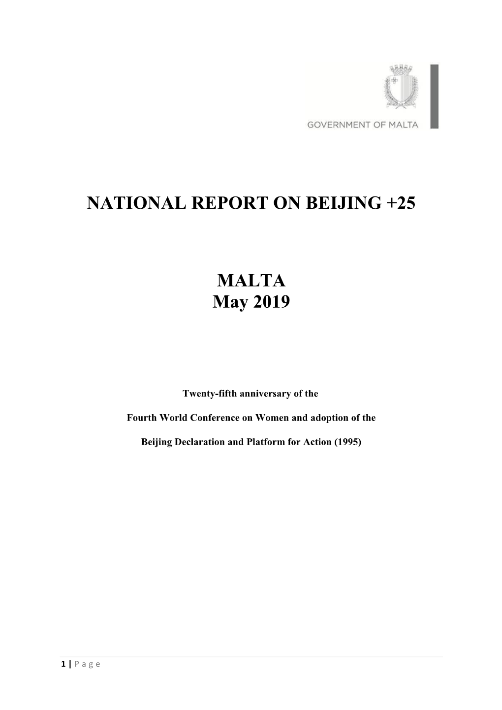 NATIONAL REPORT on BEIJING +25 MALTA May 2019