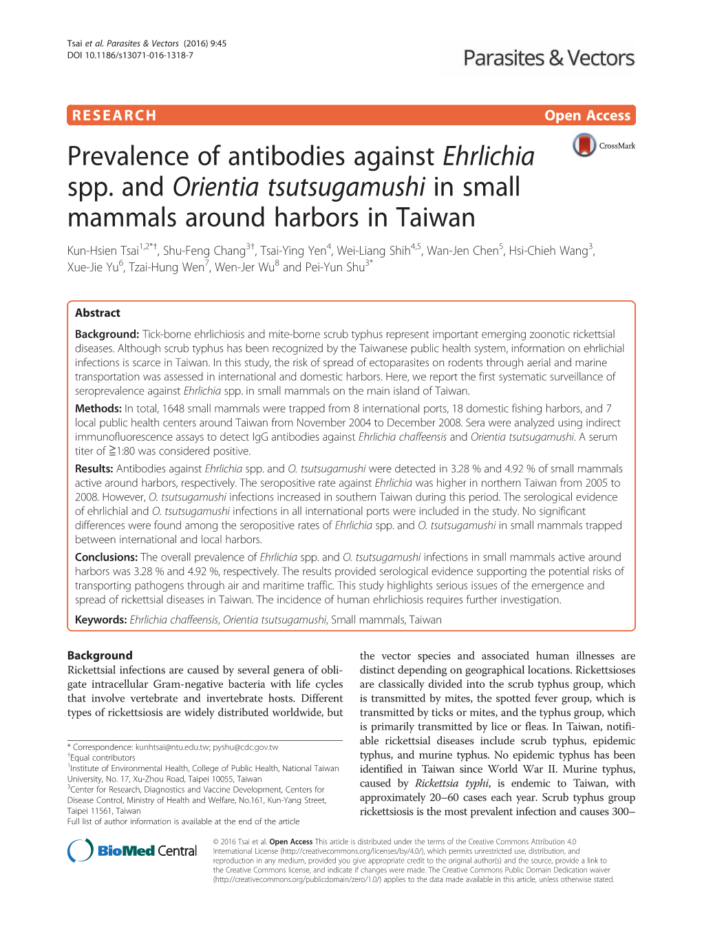 Prevalence of Antibodies Against Ehrlichia Spp. and Orientia