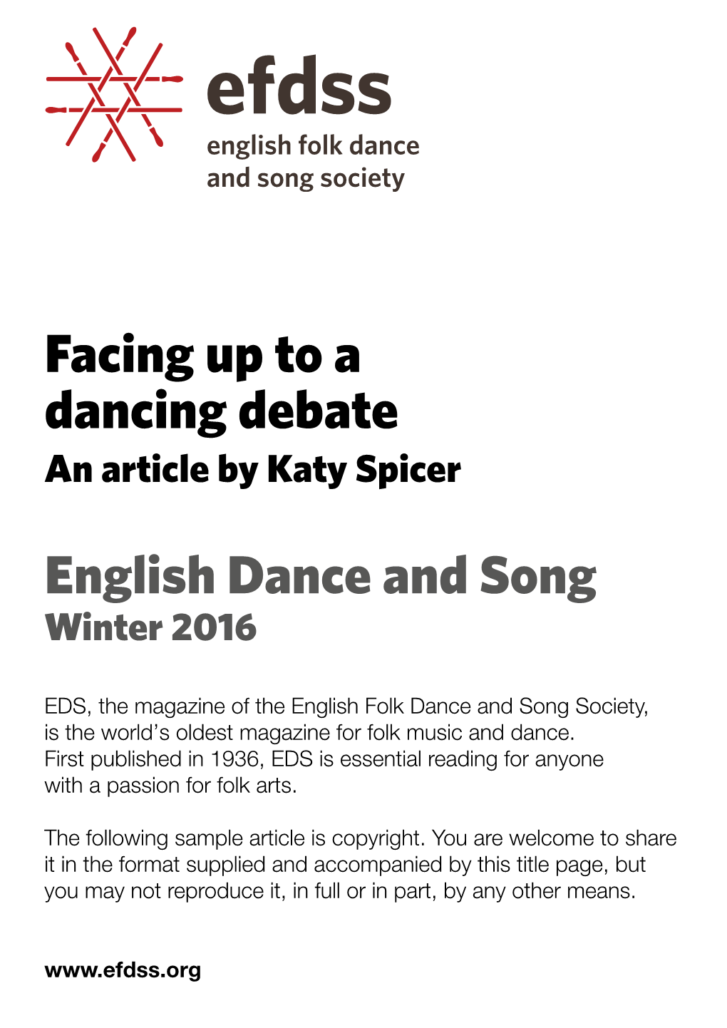 Facing up to a Dancing Debate English Dance and Song