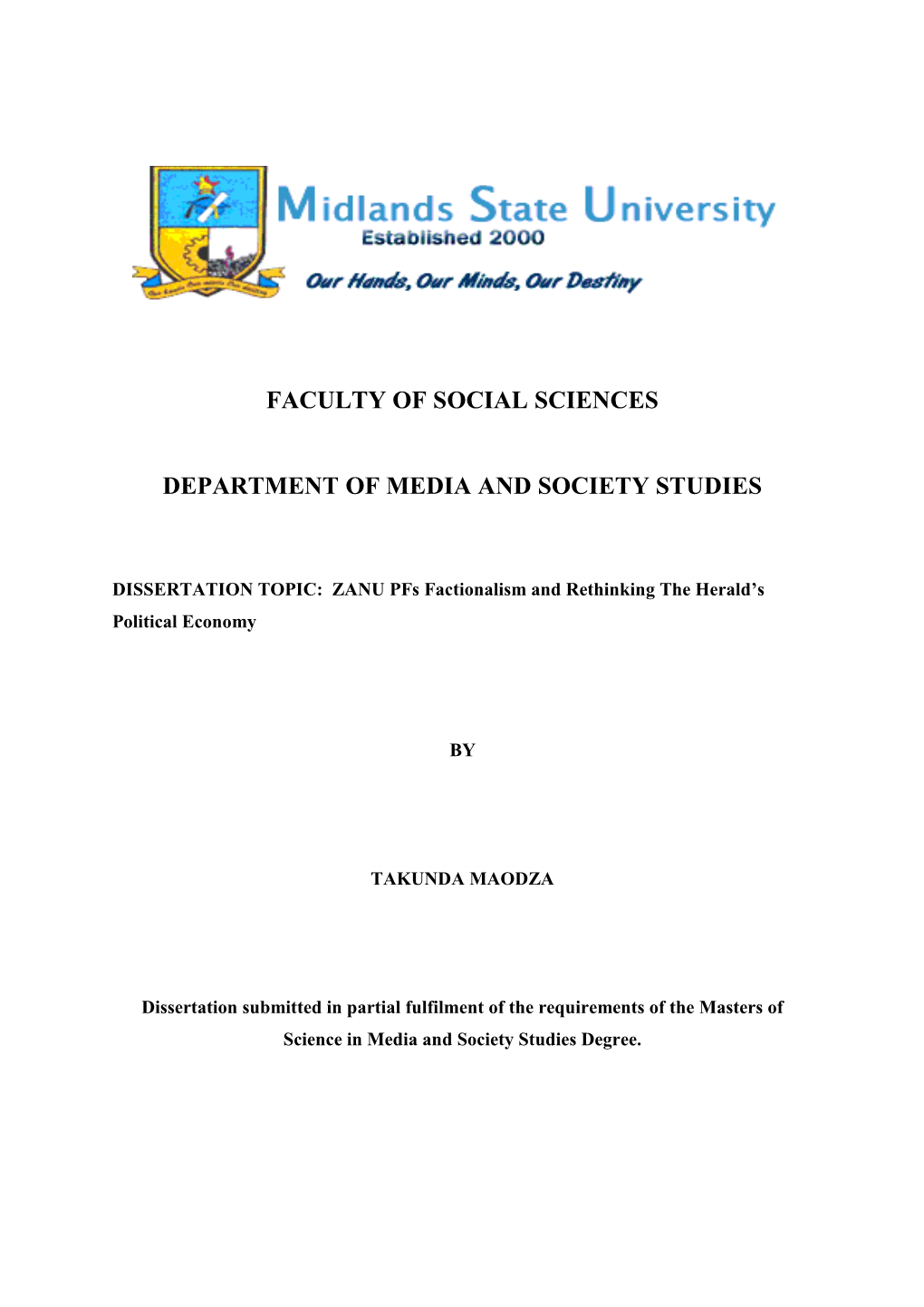 Faculty of Social Sciences Department of Media And