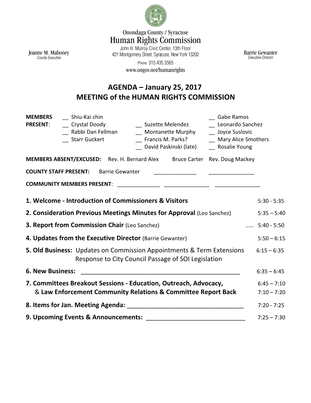 MEETING of the HUMAN RIGHTS COMMISSION