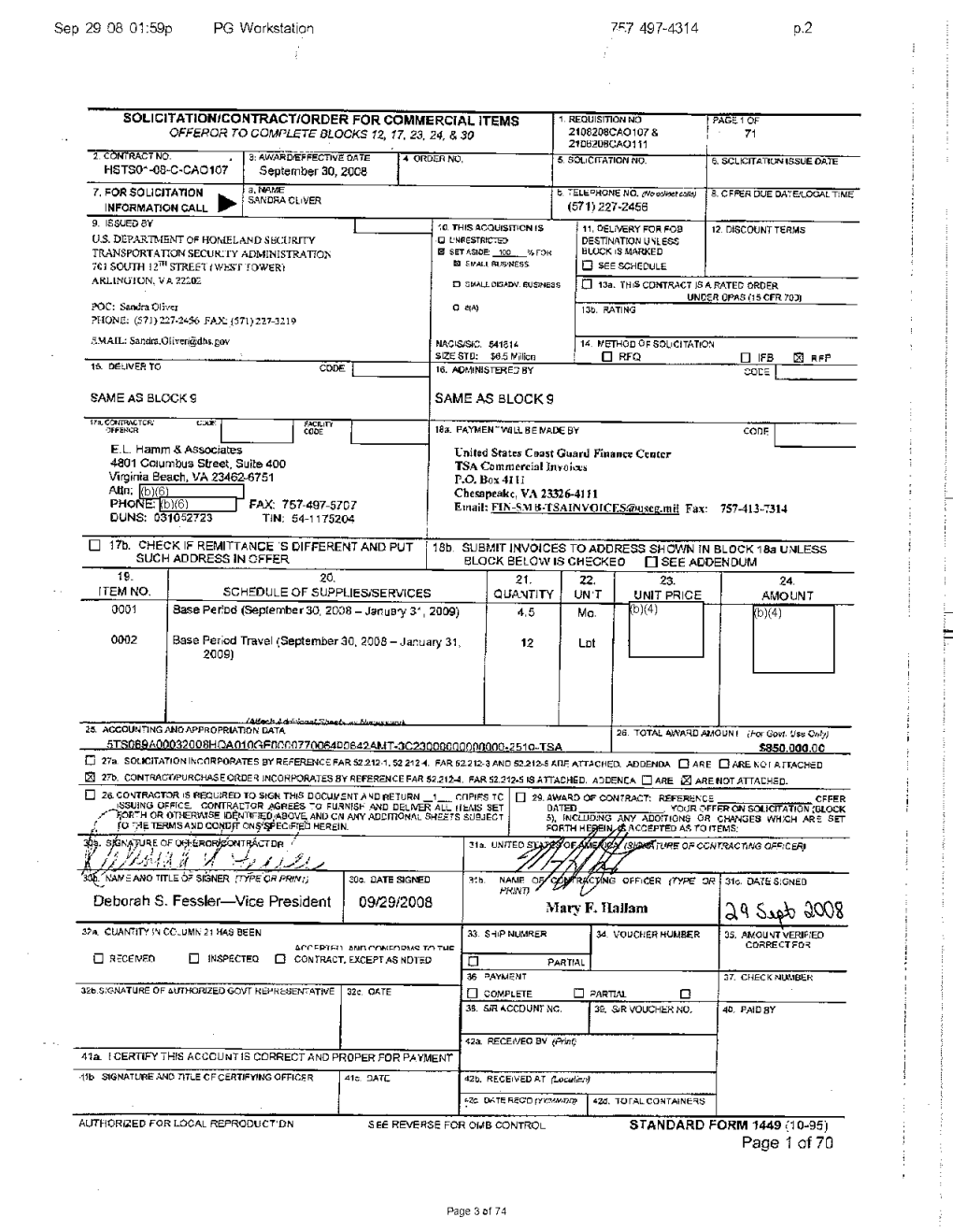 2013-TSFO-01164 Contract Number HSTS0108CCAO107