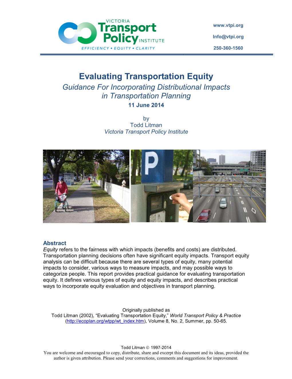 Evaluating Transportation Equity: Guidance for Incorporating